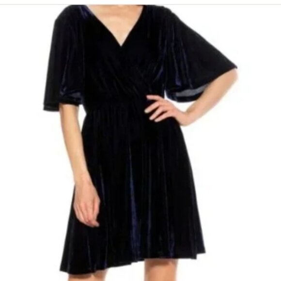 Alexia Admor Oakless Navy Velvet Flutter Flare Sleeve Dress XL $245 🆕⌚📦🏃💨🚚 - Picture 1 of 16